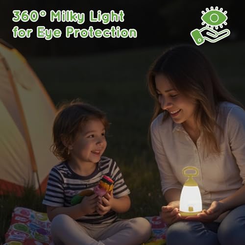 Kids Camping Lantern & Night Light Battery Powered (AAA Included), 360° Eye-Safe Light, IPX4 Waterproof with RGB Modes Portable for Outdoor, Emergency & Bedtime, Gift for Children (Yellow) - color: Yellow