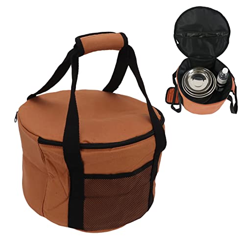 Camping Tableware Carrying Bag, 13.7L Large Capacity Waterproof Picnic Flatware Storage Bag, Outdoor BBQ Round Storage Bag for Plates Dishes Pots Bowls Utensils