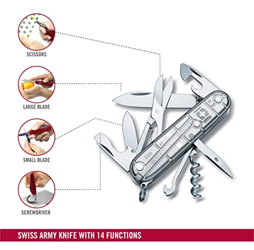 Victorinox Climber Swiss Army Knife, 14-Function Pocket Knife, Silver | Swiss-made pocket knife, durable construction, multifunction tool, camping and everyday use - color: Silver Tech