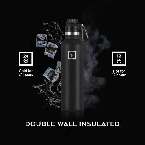 IRON °FLASK 24 oz Narrow Mouth Water Bottle with Spout - color: Midnight Black, style: Spout - 24 oz (1 Lid)