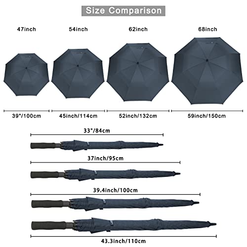 G4Free 47/54/62/68/72 Inch Golf Umbrella Windproof Auto Open Large Umbrella | Oversized Stick Umbrella, Extra Large, Vented Double Canopy, Waterproof 210T Pongee Fabric, Fiberglass Frame, EVA Foam Handle - color: Navy Blue, size: 47 inch