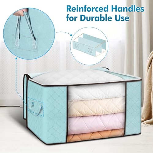 90L Large Storage Bags, 6 Pack Clothes Storage Bins Closet Organizers - color: Blue, size: 6 Pack-90L