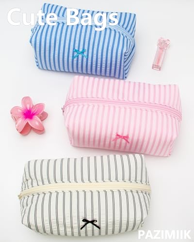 Cozy Makeup Bag for Women,Zipper Cosmetic Pouch,Stripe Cute Pink,2 Pack - color: Stripe Cute Pink