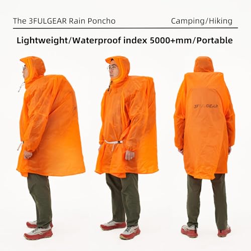 3FULGEAR Hooded Rain Ponchos for Adults, Waterproof Packable Lightweight Rain Coat Jacket for Men Women - color: 15d-orange-l