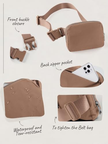 ODODOS Unisex Mini Belt Bag with Adjustable Strap Small Fanny Pack for Workout Running Traveling Hiking, Brown - color: Brown