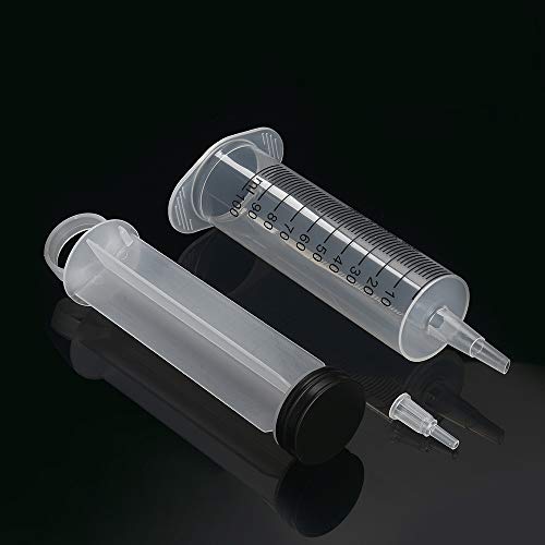 5 Pack 100ml Syringes with Tip Adapters, Large Garden Syringe for Scientific Labs, Nutrient Measuring, Watering, Refilling - size: 100 ml