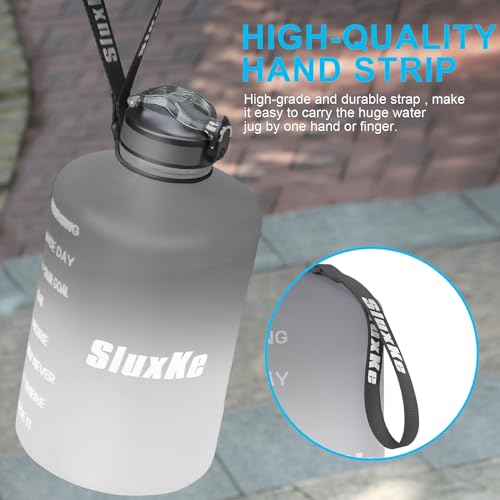 SLUXKE 1 Gallon Motivational Sports Water Bottle with Time Marker, BPA Free 128oz Leak Proof Jug, Black, Plastic, 128 ounces, Fitness, Sports, Outdoor Activities - color: Gray White