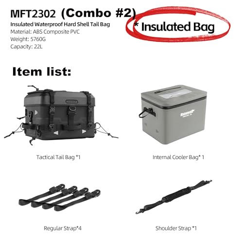 Rhinowalk Insulated Motorcycle Tail Bag Thermal Storage with Waterproof Shell – Ideal for Food Delivery or Commuting (Combo MFT2302: 36L Hard Shell Case + 22L Insulated Insert) - style: Insulation Bag Combo Mft2302
