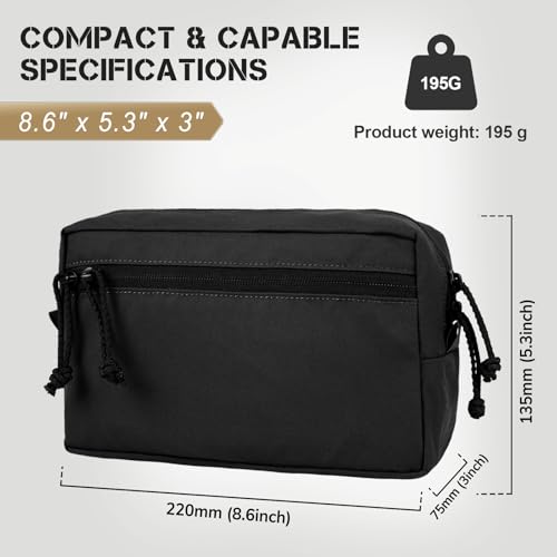 Tactical Admin Pouch Molle, 500D Nylon Water-Resistant EDC Gear Organizer, Horizontal Utility Tool Bag for Chest Rig & Vest, Large Capacity Medical EMT Sub-Pack with Mag Holder - color: Black