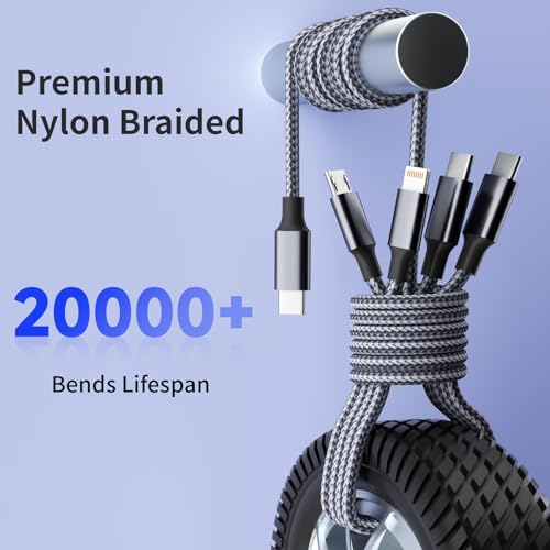 4 in 1 Multi Charging Cable, 1 Pack 5FT Charging Cords for Multiple Devices | USB Cable Phone Charger with USB C, IP and Micro, Nylon Braided, Cruise Essentials 2026, Travel Car Accessories - color: Greyishwhite, size: 1Pack5FT