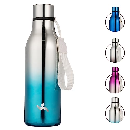 Konokyo 18 oz Insulated Stainless Steel Metal Water Bottle with Strap - color: Shining-Blue Lagoon, size: 18 Ounces