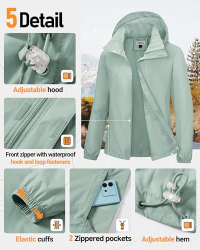 Outdoor Ventures Women's Rain Jackets Lightweight Waterproof RainCoats - color: Aqua Tone, size: XX-Large