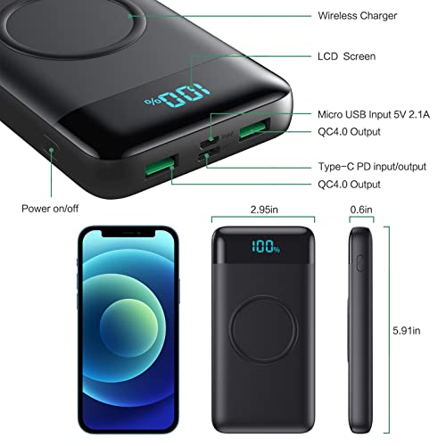 Wireless Portable Charger 30800mAh,15W Wireless Charging 25W PD QC4.0 Fast Charging USB-C Power Bank, 4 Output Travel Essential External Battery Pack Compatible with iPhone 17/16/15/14,Galaxy,Android - color: A-Matte Black