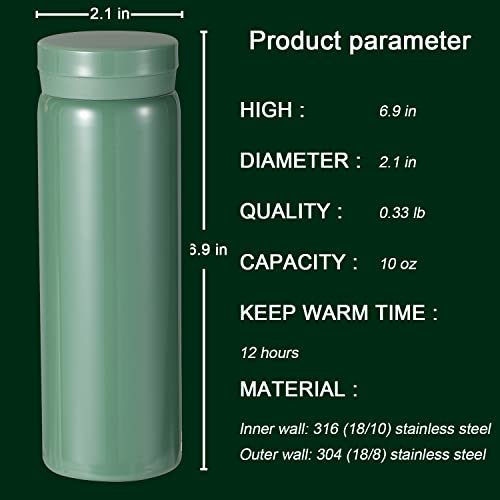 10oz Mini Water Bottle Stainless Steel Thermos Small Flask - Insulated Vacuum, Leak Proof, Keeps Drinks Hot/Cold - Ideal for Coffee, Tea, Water - Green - color: Green, size: 9.5 Ounces