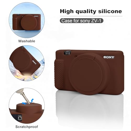 BOVKE 2-in-1 Camera Case Bundle Set for Sony ZV-1 Digital Camera, Brown | Shockproof EVA Hard Case & Anti-Slip Soft Silicone Skin Cover w/Removable Lens Cap, Sony ZV 1 Camera Protection Bundle Kit - color: Brown