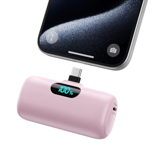 Mini Portable Charger USB C Power Bank,Upgraded 5000mAh PD Fast Charging Battery Pack Built-in USB-C Connector Travel Essential for iPhone17/17Pro/17Pro Max/Air/16 Plus/16Pro Max/15 Series,Android etc - color: Pink