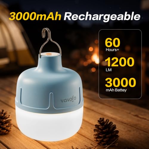 VAVOFO 20W LED Camping Lantern Rechargeable, 1200LM Camping Light, 3000mAh Portable Tent Light , IP65 Waterproof Flashlight Lanterns for Emergencies ,Power Outages,Hiking (Blue) - color: Blue