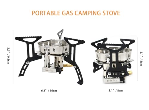 ONLYFIRE OUTDOOR LIVING Portable Camping Stove with 1LB Propane Gas Adapter | Backpacking Stove Piezo Ignition, Mini Camp Stoves with Carry Bag for Outdoor Cooking Picnic Hiking Emergency, 6800W, GS334 - color: Black 6800W
