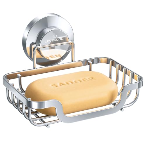 LEVERLOC Soap Dish, Soap Bar Holder for Shower Suction Cup Wall Mounted - color: Silver, size: 5.7" * 4.8"
