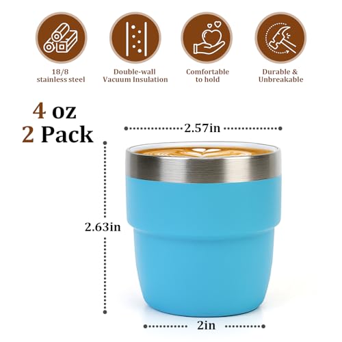 Zenbo 4 oz Espresso/Coffee Cups, Ceramic-Lined Double Wall Vacuum Insulated 18/8 Stainless Steel, Stackable & Dishwasher Safe, Space-Saving, Compatible with Most Espresso & Coffee Makers, 2 Pack - color: Sage Green