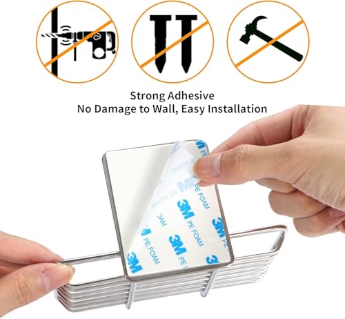 Self Adhesive Bar Soap Dish for Shower, Bathroom Soap Holder Wall Mount – Stainless Steel, Silver - color: Silver