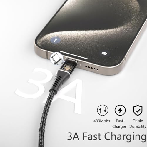 USB to USB C Cable 1FT 5Pack, Short 8inch Woven USB-C 60W Fast Charging Cords for iPhone 17 16 15, for Samsung Galaxy S26 S25 S24, AirPods, iPad Pro, Power Bank and Other Type c Devices - color: Black 5Pack