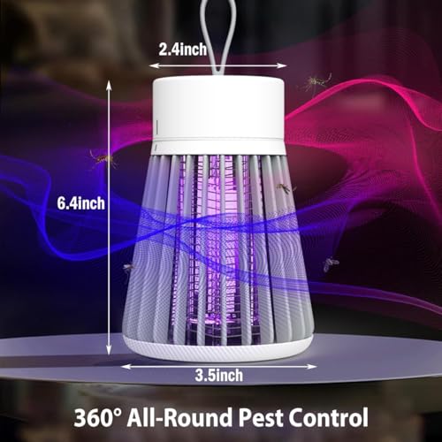 Portable Bug Zapper, Rechargeable Mosquito Zapper for Camping, Hanging UV Insect Trap with Electric Grid, USB Powered Fly Killer for Indoor Outdoor, Patio, Backyard, Bedroom, Kitchen
