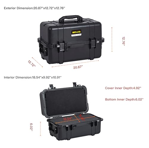 MEIJIA All Weather Waterproof Hard Camera Case,Hard Case,With Customized Fit Foam Included, Elegant Black,Fit for Drones,camera,lens (20.87"x12.72"x12.76") - size: 20.87" x 12.72" x 12.76"