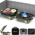 2-Burner Pro Camping Stove,24000 BTU Camp Stove,Foldable Propane Stove Includes Carry Bag,Windscreen Griddle, Portable Stove,Camping Essentials,Suitable For Outdoor Cooking,Tailgating,Grilling (Green)