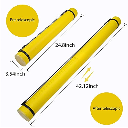 DEWEL Document Tube,Plastic Expanding Poster/Art/Document Storage Tube 24.5 to 40 inches Adjustable with Carrying Strap Waterproof and Light-Resistance Telescoping Carrying Case (Yellow-Large Size) - color: Yellow (Round), size: Large