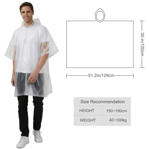 UPSEN Rain Ponchos for Adults, 2 Pcs Reusable Raincoats Coats Jackets Emergency for Women Men with Hood - color: White