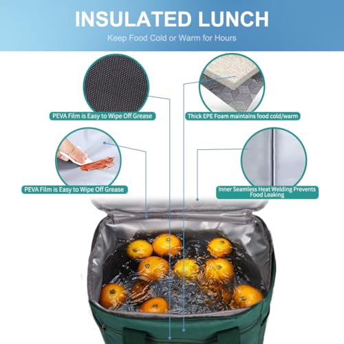iknoe 24 Can Insulated Cooler Bag, Leakproof Lunch Tote BlackishGreen - color: Blackish green, size: Large