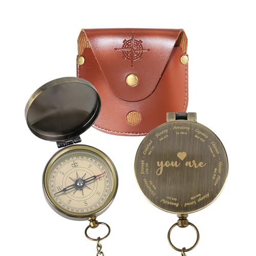 Engraved Brass Compass with Scripture, Inspirational Baptism Gift for Boy Girl Women Men, First Communion or Confirmation Gift, Christian Travel Hiking Religious Pocket Compass for Graduation Birthday