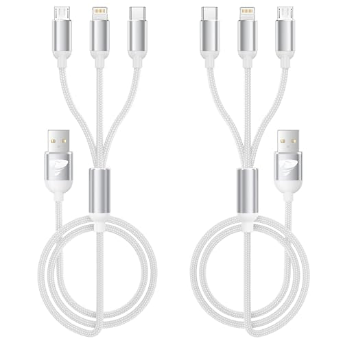 Multi Charging Cable, Multi USB Cable Nylon Braided 3 in 1 Multiple USB Cable Universal Charging Cord Adapter with IP/Type C/Micro USB Port for Cell Phones/Samsung Galaxy/Ps/LG/Huawei/Tablets/Kindle - color: White, size: 3 in 1 4FT 2PACK
