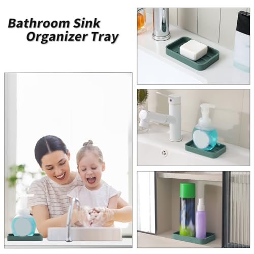 MicoYang Silicone Kitchen Sink Organizer Tray for Multiple Usage,Easy Clean Sponges Holder for Kitchen Bathroom Counter or Sink,Dish Soap Dispenser,Scrubber,Bottle,Cup Green 4.9”x 3.2” - color: Green, size: 4.9" x 3.2" x 0.7"