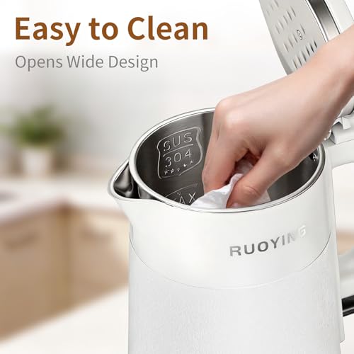 0.8L Portable Stainless Steel Travel Electric Kettle, Double Wall | White. Small Capacity, Cool Touch Double Wall Stainless Steel, Fast Boil, Auto Shutoff & Boil Dry Safety, 2-Year Warranty - color: White