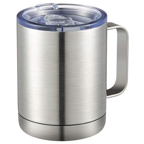 MEWAY 12oz Coffee Mug With Handle,Stainless Steel Insulated Travel Tumblers With Sliding Lid,Double Wall Vacuum Camping Cup for Hot & Cold Drinks Tea (Sliver,Set of 1) - color: Sliver
