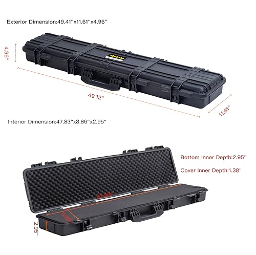 MEIJIA Portable Waterproof All Weather Hard Rifle Case,Soft Handle Grip,Customizable Fit Foam Inserted,without wheels,Black - size: 50INCH