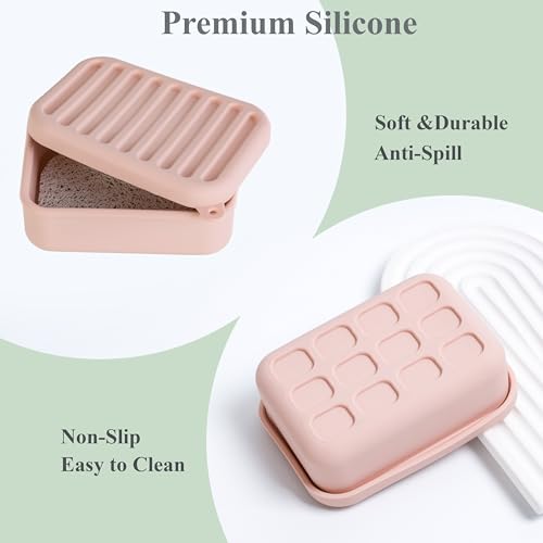 Portable Leakproof Travel Soap Case, Silicone Travel Soap Case, Compact Soap Holder with Drainage Layer, Travel Soap Holder for Camping, Gym, Outdoor (Coral-Red) - color: Coral-red
