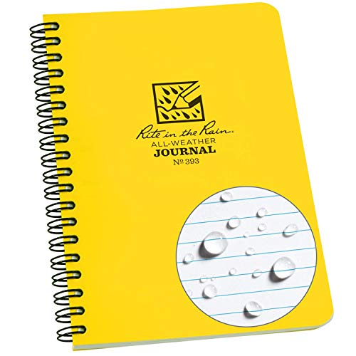 Rite in the Rain Weatherproof Side Spiral Notebook, 4.625" x 7", Yellow Cover, Journal Pattern (No. 393) - color: Yellow, size: 1 Pack, style: Journal