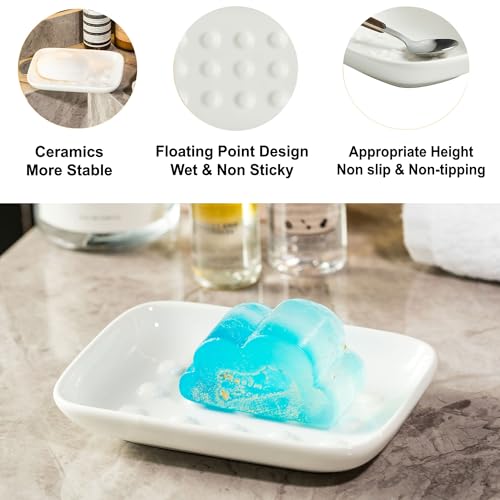 Miamolo Soap Dish, Ceramic Soap Holder Shower Soap Dish for Bar Soap Sponge, Soap Saver Tray for Bathroom Kitchen Sink, White (Pack of 2) - color: White, size: Floating Point Design (Pack of 2)
