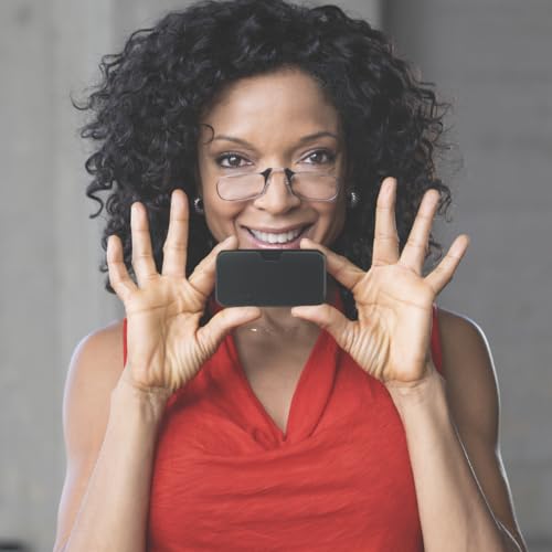 Always With You by ThinOptics Classic Reading Glasses + Case that Sticks to Your Phone - Ultra-Thin Armless Pocket Readers - color: Metal Case / Blue Frames