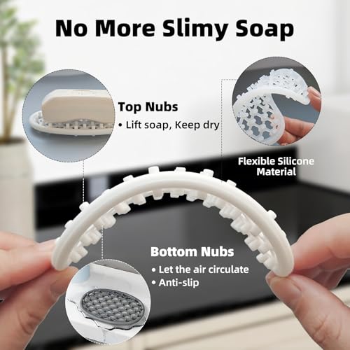 2 Pack Soap Dish for Shower, Non-Slip Silicone Bar Soap Holder with Efficient Drainage Holes for Bathroom Sink, Self Draining Soaps Saver Pad for Shower Niche, Shelf (Black- 2Pcs) - color: Black- 2pcs