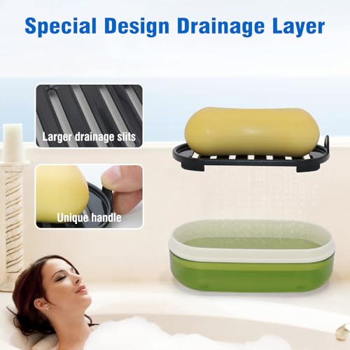 AIMAIAIMAI Soap Holder - Portable Travel Soap Case with Draining Layer - Perfect for Bathroom, Gym, Camping, Traveling (Green) - color: Green Style a