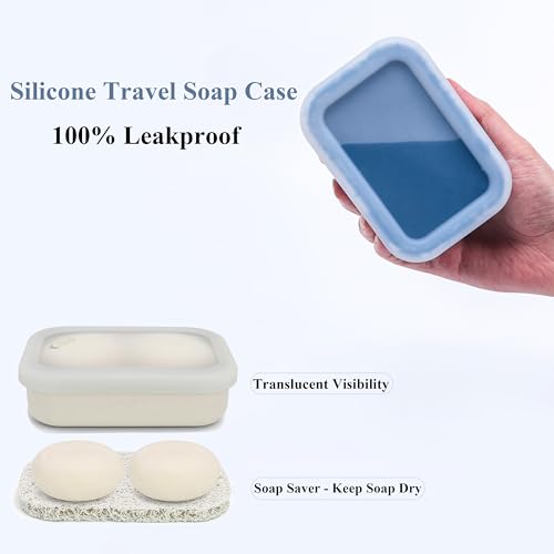 2PC Portable Leakproof Travel Soap Case, Silicone Travel Soap Case, Compact Soap Holder with Drainage Layer, Travel Soap Holder for Camping, Gym, Outdoor milkywhite&darkblue - color: Milkywhite&darkblue