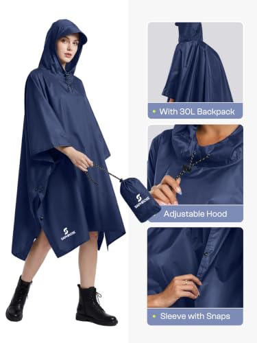 SaphiRose Hooded Rain Poncho Waterproof Raincoat Jacket for Men Women Adults - color: Blue