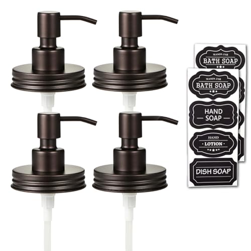 Amolliar Mason Jar Liquid Soap Dispenser Lid, Lotion Soap Pump Bronze 4Pack | Stainless Steel Soap Pump 16oz Regular Mouth Jar, Farmhouse Decor, Hand Soap, Dish Soap, Lotion Soap Lid, Extra 2 Long Tubes - color: Bronze, size: 4 Pack
