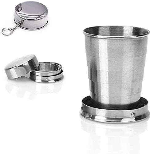 Stainless Steel Collapsible Cup, 250ml, Portable Foldable Travel Mug with Keychain for Camping, Hiking, Outdoor Use