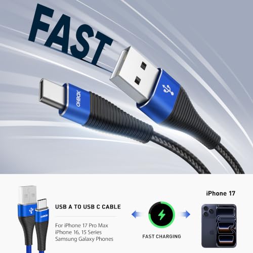 Extra Long USB C Cable 15FT, USB to USB C Cable Fast Charging Cord Type C | Durable Nylon Braided Phone Charger Cord for iPhone 17 16 15, iPad Pro, Air, Mini, Samsung Galaxy S26 S25, Pixel 10 - Blue - color: Blue, size: 15 FT - 1 Pack, style: USB A to USB