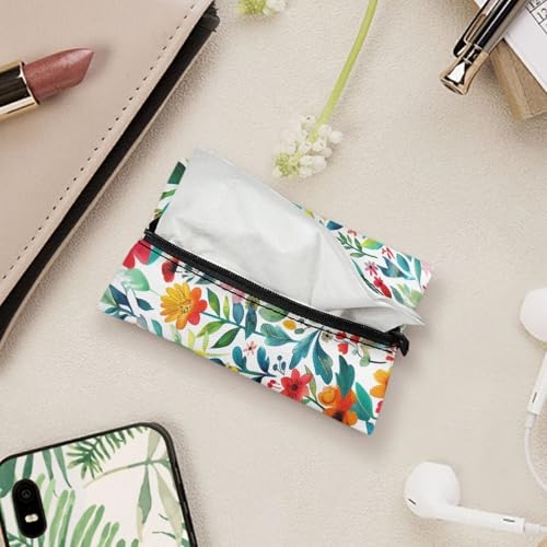 Flashideas Wildflower Reusable Tissue Holder Fabric Purse Zipper Enclosed Coins Tissue Pouch Soft Tissue Holder for Purse Travel Tissue Holder for Bag Car Office Home - color: Wildflower
